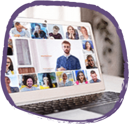 Virtual classroom, students on a video call