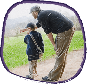 Father and son looking into the distance